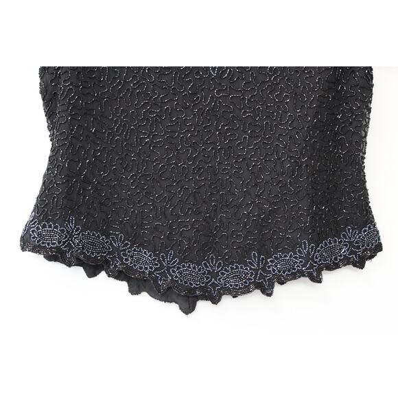 Vintage Papell Boutique Evening Black Intricately Beaded Zip Up Silk Blouse Sz M - Picture 5 of 7